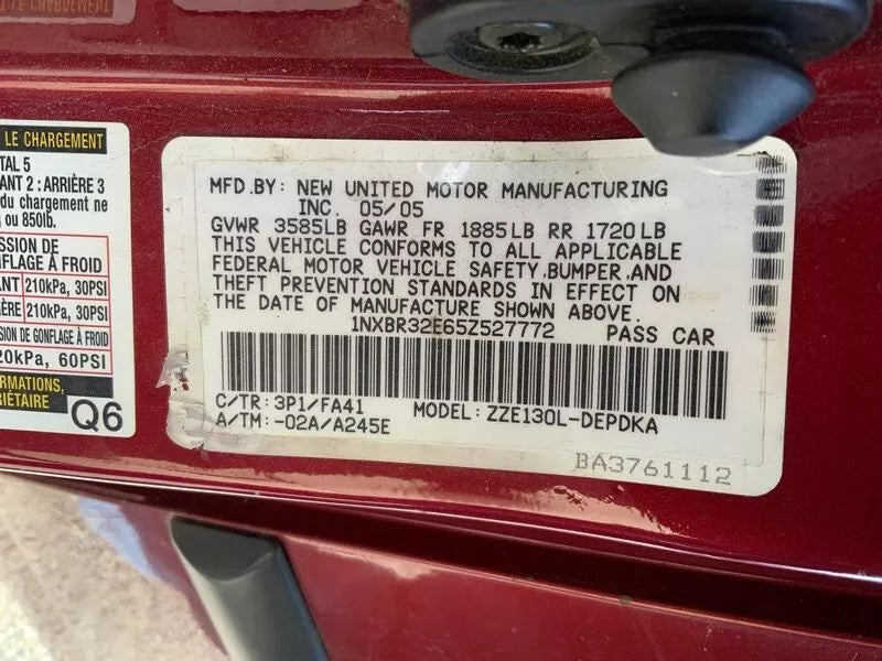 2004 2005 2006 2007 2008 TOYOTA COROLLA 1.8L 4 CYL ENGINE MOTOR 1ZZFE