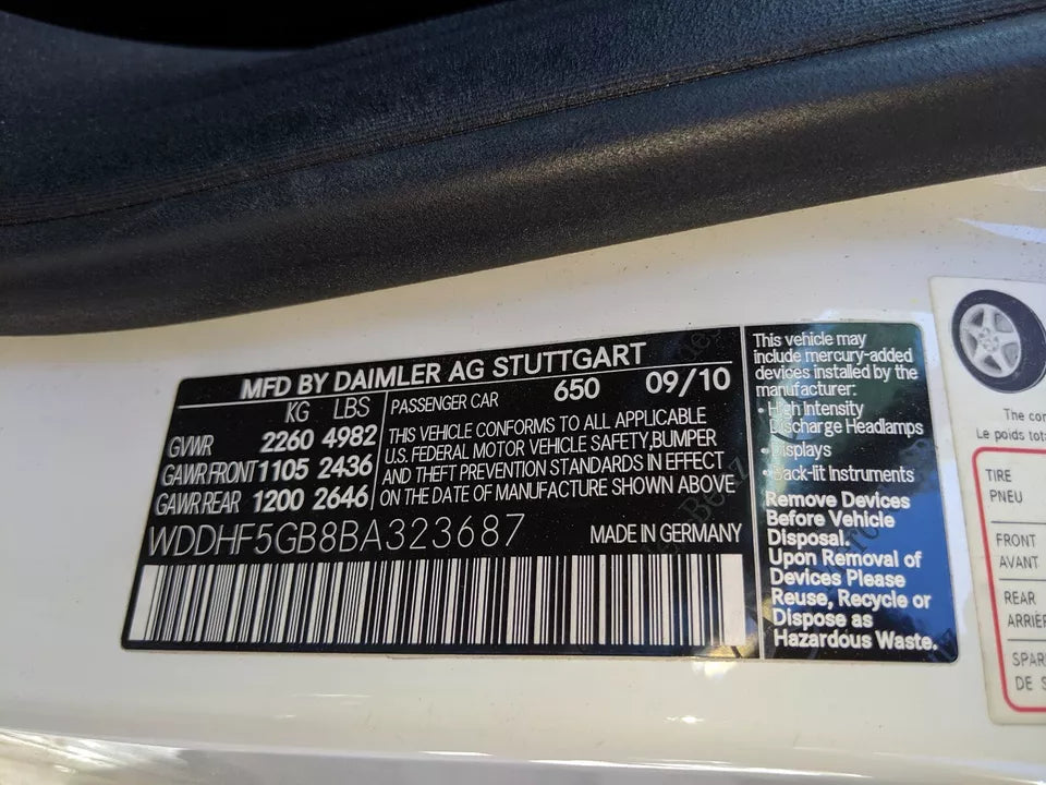 2011 MERCEDES-BENZ SEDAN RWD E CLASS E350 3.5L V6 ENGINE MOTOR ASSY - 74K MILES