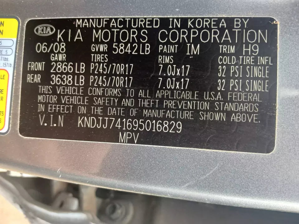 2009 2010 2011 KIA BORREGO 3.8L V6 ENGINE MOTOR ASSEMBY VIN 1, 8th digit