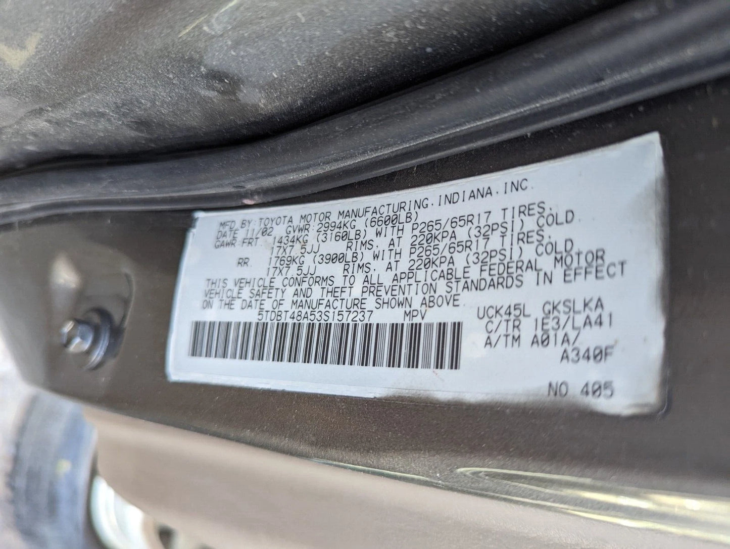 2001 2002 2003 2004 TOYOTA SEQUOIA REAR DIFFERENTIAL REAR END COMPLETE A01A