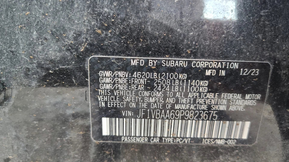 2022 2023 22 23 SUBARU WRX 2.4L AWD MANUAL STANDARD TRANSMISSION ASSY TY751V6BCB