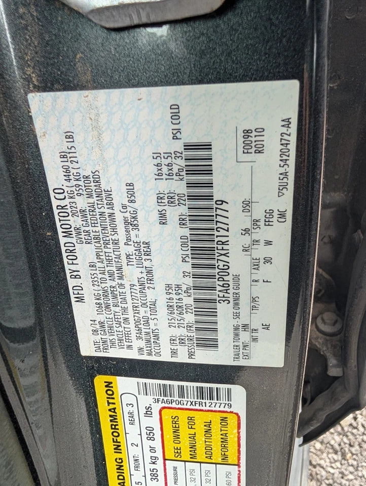 13 14 15 FORD FUSION 2.5L 4X2 2WD AUTO TRANSMISSION ASSEMBLY 6F35 DG9Z-7000-MB