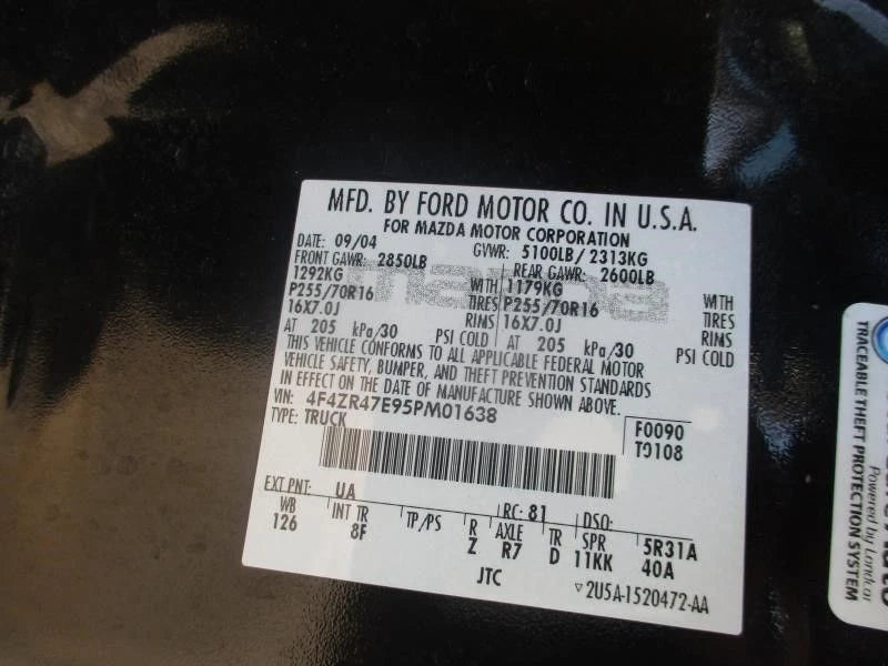 04-06 FORD RANGER 04-06 MAZDA B4000 4.0L 4X4 4WD AUTO TRANSMISSION 5R55E