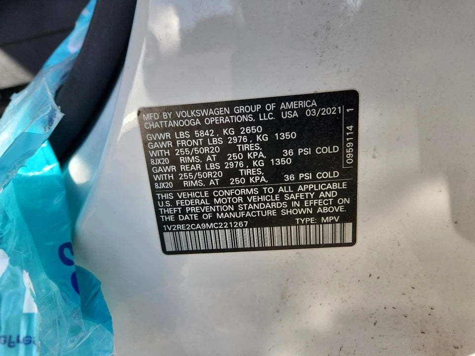 18 19 20 21 22 23 Volkswagen Atlas 20-23 Atlas Cross Sport 3.6L ENGINE MOTOR CDV