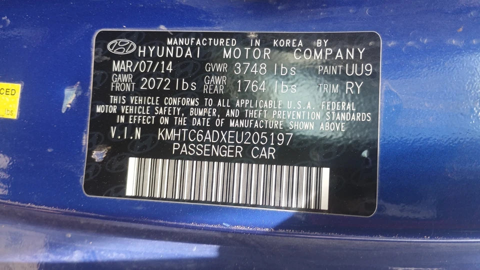 12-17 HYUNDAI ACCENT 12-15 VELOSTER 1.6L ENGINE MOTOR VIN E &D DIGIT NON-TURBO