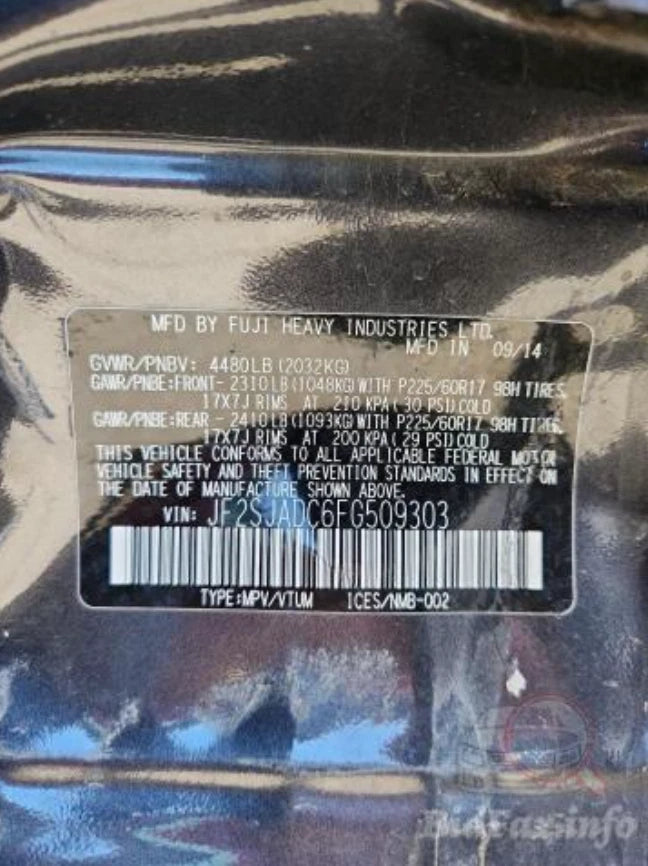 14 15 SUBARU FORESTER 2.5L MANUAL TRANSMISSION ENIGNE MOTOR ASSY VIN A MT FB25