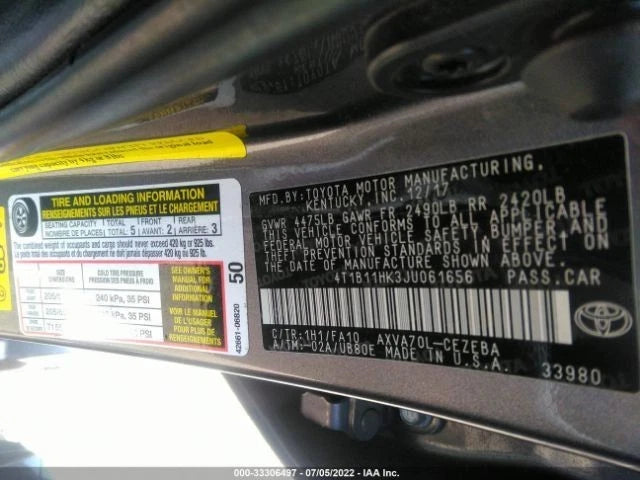18 19 20 21 22 23 24 Toyota Camry 2.5L 2WD FWD AUTOMATIC Transmission UB80E