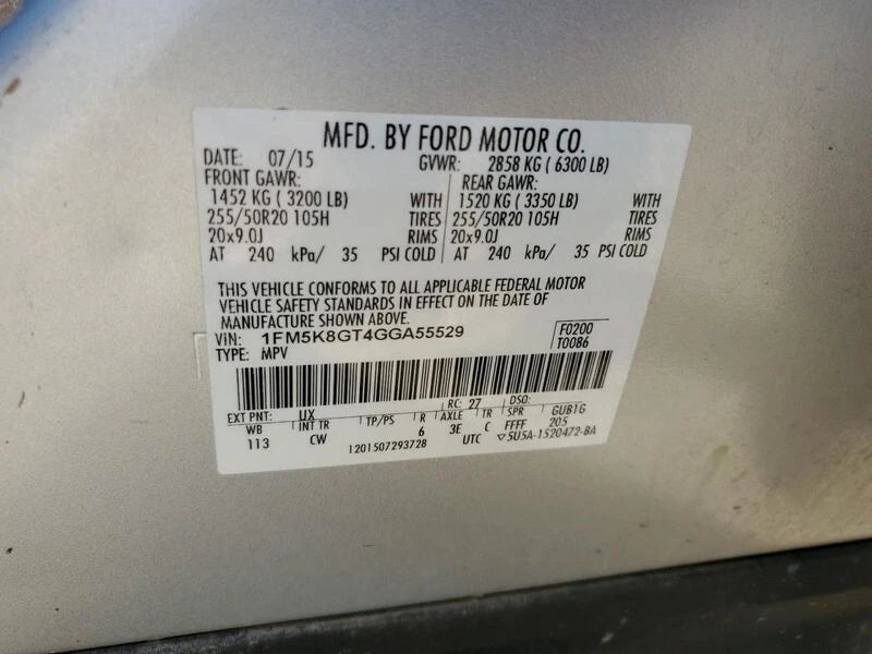 13-19 FORD EXPLORER FLEX TAURUS MKT 13-16 MKS 3.5L AWD TRANSMISSION W/TRANSFER DA5P-7000-DB