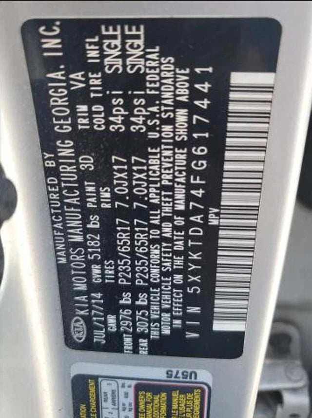 2014 2015 KIA SORENTO 3.3L V6 AWD 4X4 AUTOMATIC TRANSMISSION WITH TRANSFER CASE 450003BGH0