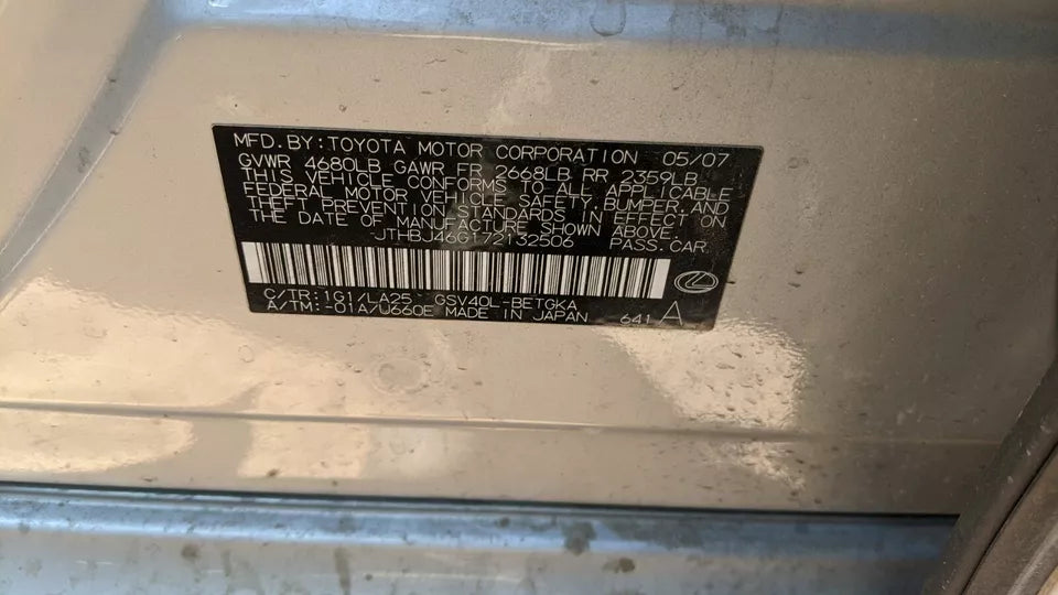 07 08 09 10 11 12 LEXUS ES350 ES 350 FRONT PASSENGER DOOR