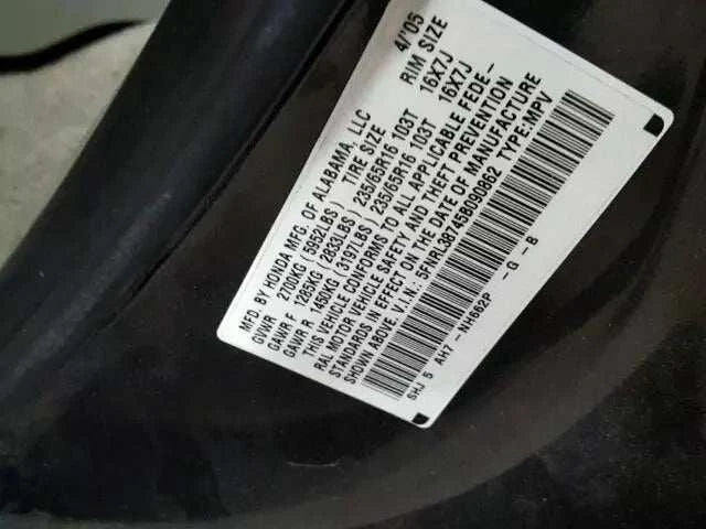 HONDA ODYSSEY LEFT FRONT DRIVER DOOR
