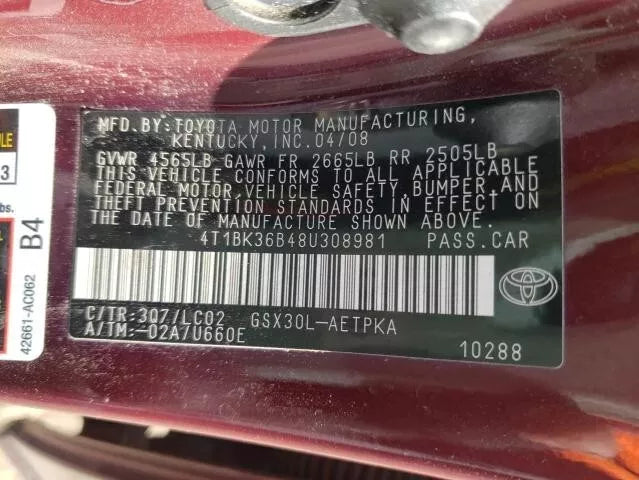 2008 2009 2010 TOYOTA AVALON RIGHT SIDE RH HEADLIGHT ASSY XENON HID W/BALLAST