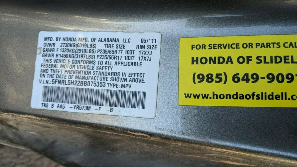 2011 2012 11 12 HONDA ODYSSEY REAR PASSENGER SIDE DOORS W/ROLLERS