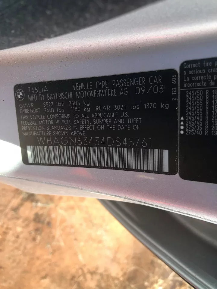 2004 04 2005 05 BMW 745LI 745I BMW 645CI BMW 545I V8 4.4L ENGINE ASSEMBLY ONLY