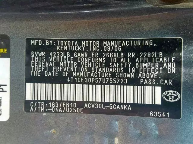 2004 - 2008 TOYOTA SOLARA LEFT FRONT DRIVER SIDE DOOR-HARD TOP-1G3 GRAY COLOR