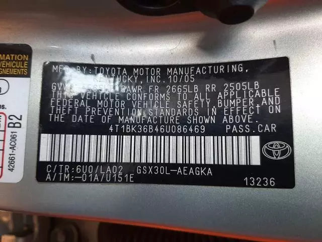 TOYOTA AVALON FRONT AND REAR LEFT DRIVER SIDE DOORS DOOR SET (2 DOORS)- 6U0