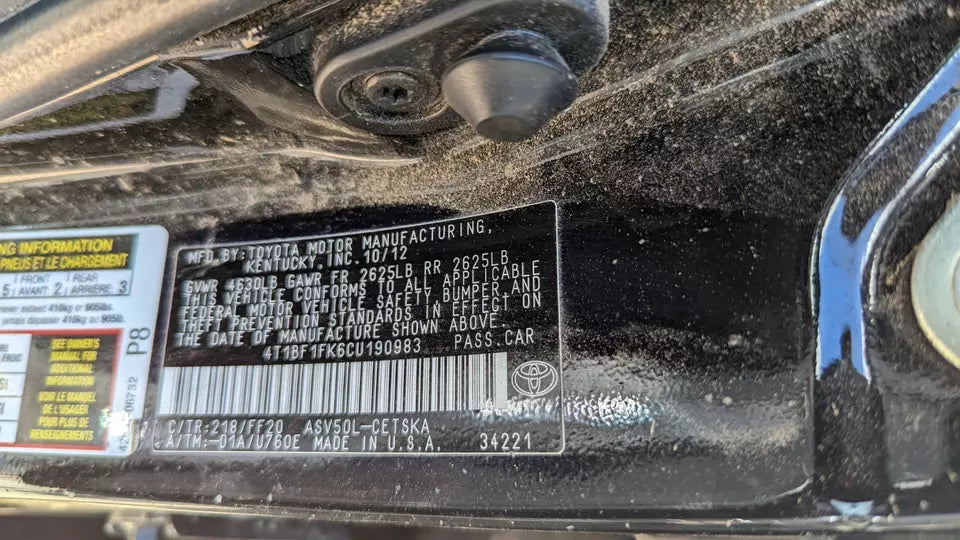 2012 2013 2014 TOYOTA CAMRY TRUNK LID BOOTH - FADED PAINT