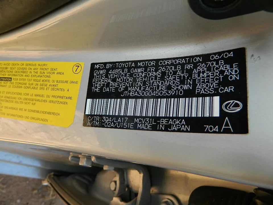 LEXUS ES 300 ES330 FRONT AND REAR RIGHT PASSENGER DOORS DOOR SET (2 DOORS)-3Q4