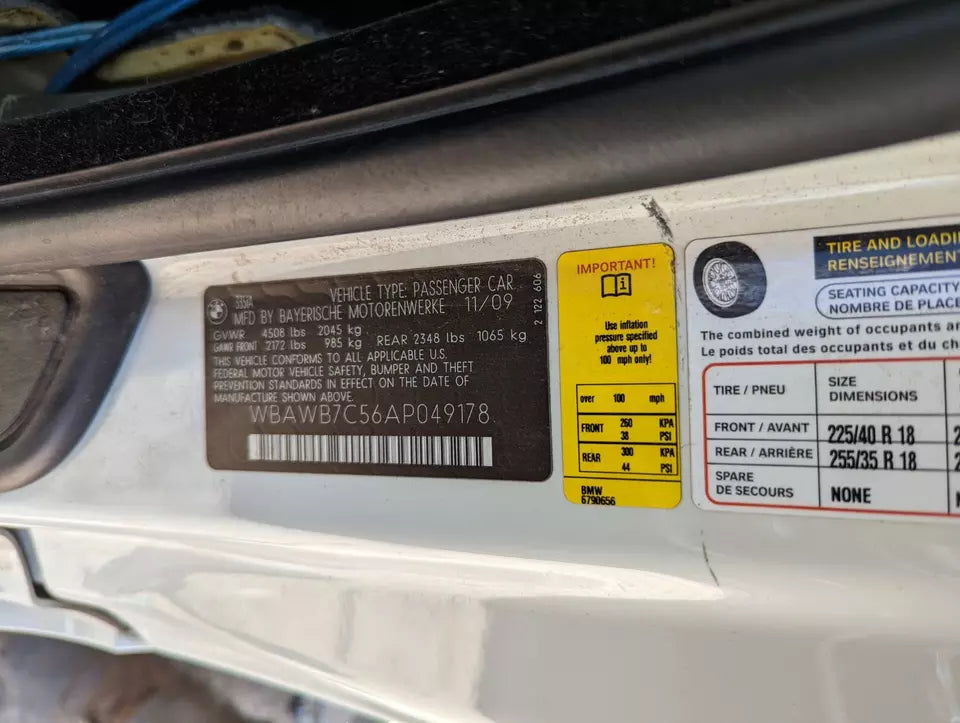 07 08 09 10 11 BMW 335I 3.0L TWIN TURBO GASOLINE RWD AUTOMATIC TRANSMISSION ASSY