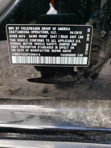 2015 VOLKSWAGEN PASSAT TDI 2.0L AUTOMATIC TRANSMISSION ASSEMBLY 2WD FWD ID PGN