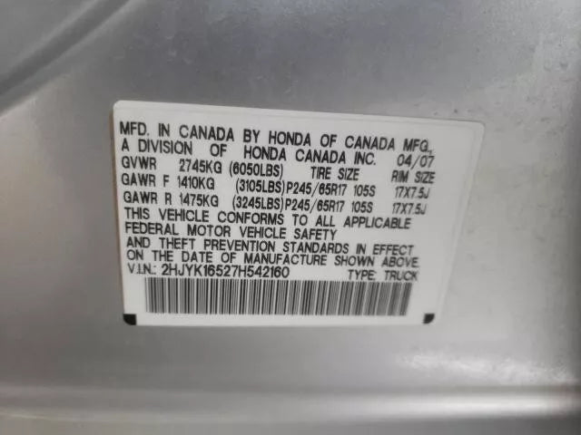 2007 2008 07 08 HONDA RIDGELINE 4X4 4WD AT, 3.5L AUTOMATIC TRANSMISSION ASSEMBLY