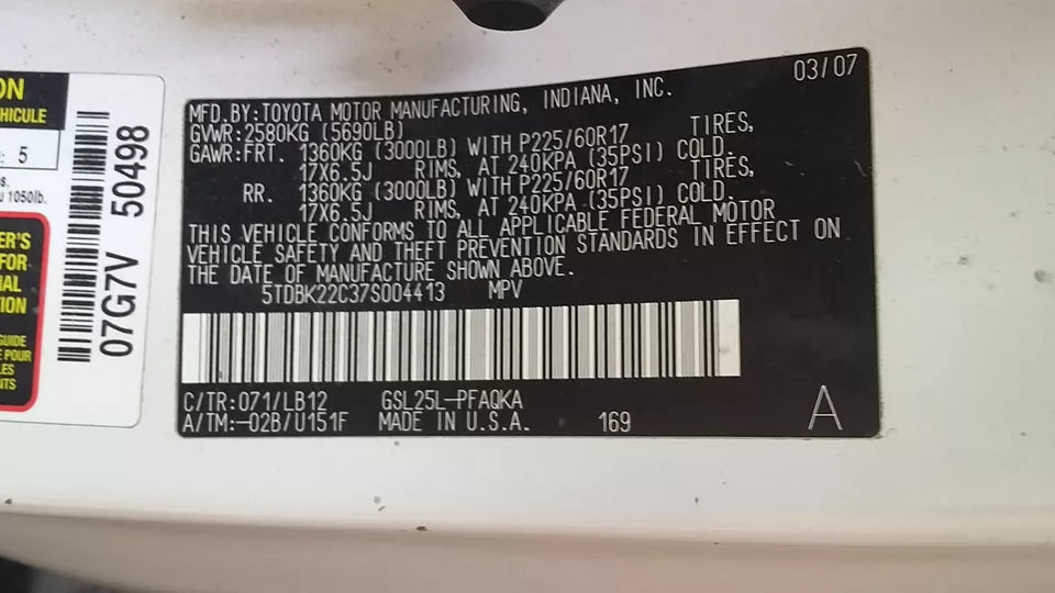 2004 2005 2006 2007 2008 2009 2010 TOYOTA SIENNA RIGHT FRONT PASSENGER DOOR OEM