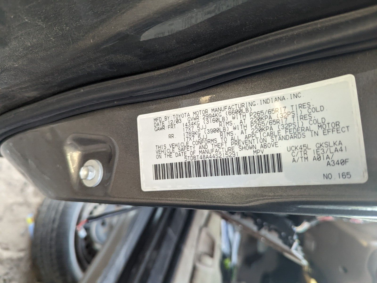 2001 2002 2003 2004 TOYOTA SEQUOIA 4WD REAR DIFFERENTIAL REAR END COMPLETE A01A