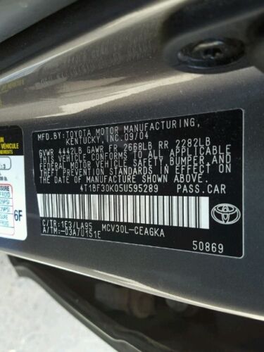 2002 2003 2004 2005 2006 TOYOTA CAMRY RIGHT REAR PASSENGER DOOR OEM- GRAY