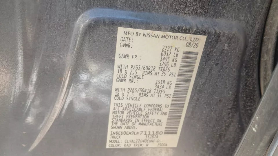 2020 2021 NISSAN FRONTIER 3.8L REAR DIFFERENTIAL REAR END CARRIER ASSEMBLY 3.69
