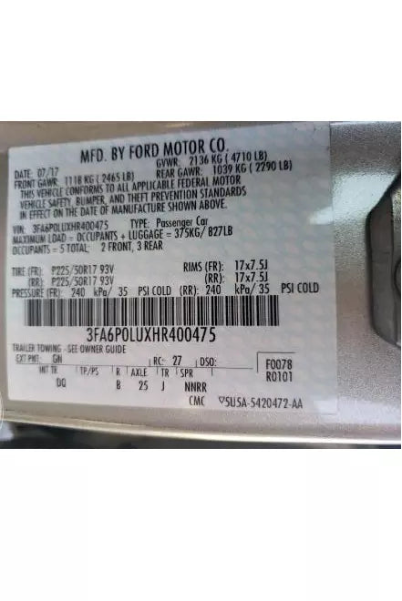 15-20 LINCOLN MKZ 17-20 FORD FUSION SE 2.0L HYBRID AUTOMATIC TRANSMISSION VIN U
