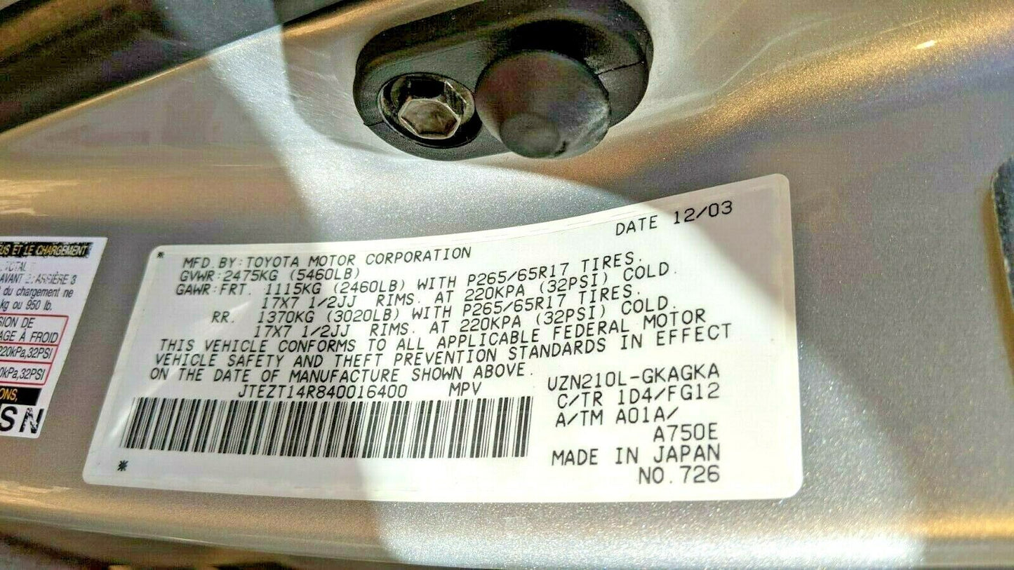 2003 2004 2005 2006 2007 2008 TOYOTA 4RUNNER REAR DIFFERENTIAL REAR END V8 4.7L