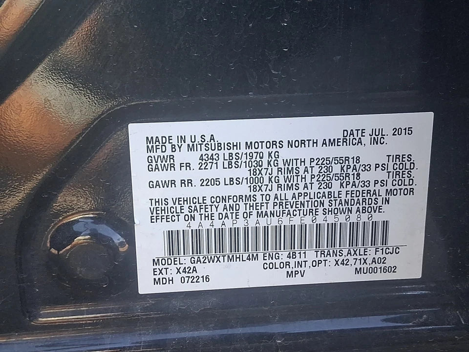 13-22 Mitsubishi Outlander Sport 14-22 RVR ENGINE MOTOR ASSY 2.0L VIN U GRADE A