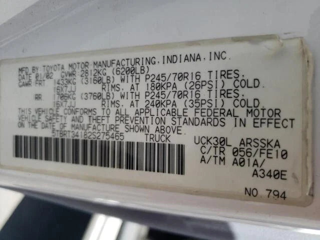 2003 Toyota Tundra ACC Cab rear end differential axle A01A label close-up