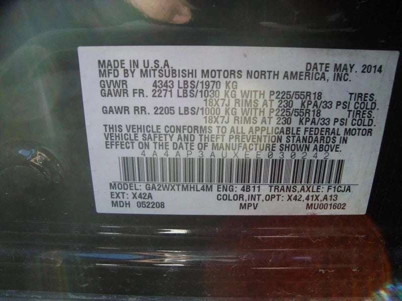 11 12 13 14 MITSUBISHI OUTLANDER SPORT 2.0L 2WD 4X2 CVT AUTOMATIC TRANSMISSION