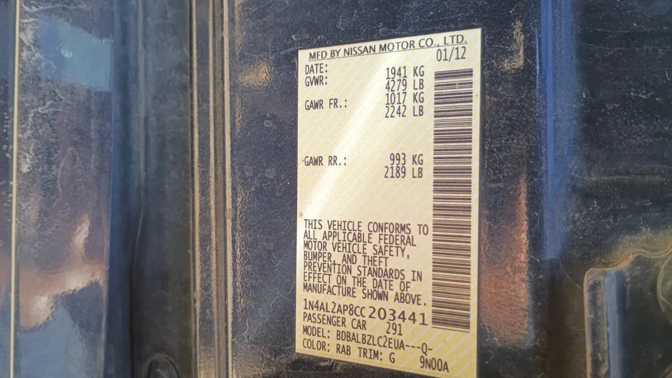 10 11 12 NISSAN ALTIMA 2.5L AT CVT AUTOMATIC TRANSMISSION ASSEMBLY FED EMISSION