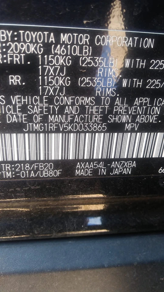 19 20 21 22 23 TOYOTA RAV4 Tailgate Trunk Lid Boot HATCH W/Camera Manual lif