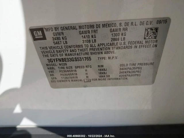 2014 2015 2016 CADILLAC SRX 3.6L 2WD 4X2 AUTOMATIC TRANSMISSION ASSEMBLY 4WNK