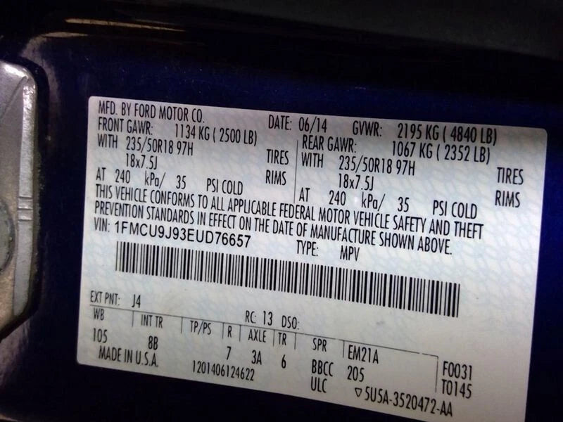 14 (FRM 04/20/14) 15 FORD ESCAPE 2.0L 4WD 4X4 AUTOMATIC TRANSMISSION W/TRANSFER