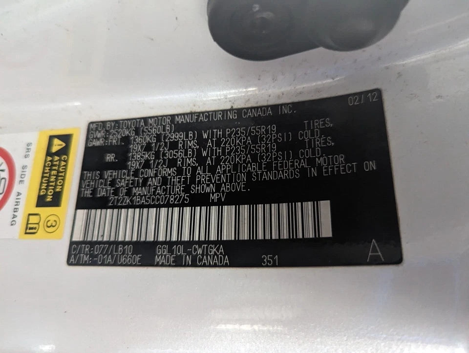 10 11 12 13 14 15 LEXUS RX350 RX 350 RX450 REAR LEFT DRIVER SIDE LH DOOR 077