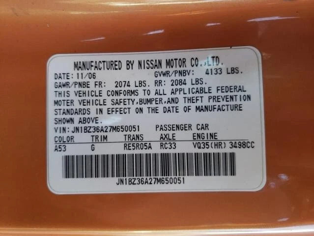 2007-2010 INFINITI EX35 G35 NISSAN 350Z 350 Z ENGINE MOTOR ASSY 3.5L V6 VQ35HR