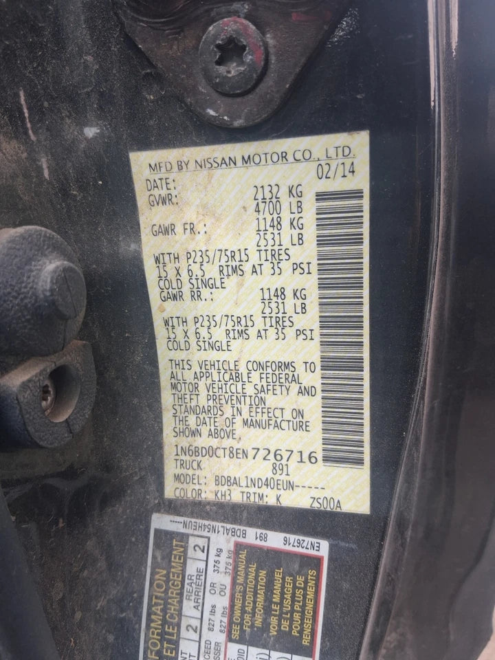 14 15 16 17 18 19 NISSAN FRONTIER 2.5L 4X2 2WD AUTOMATIC TRANSMISSION ASSEMBLY