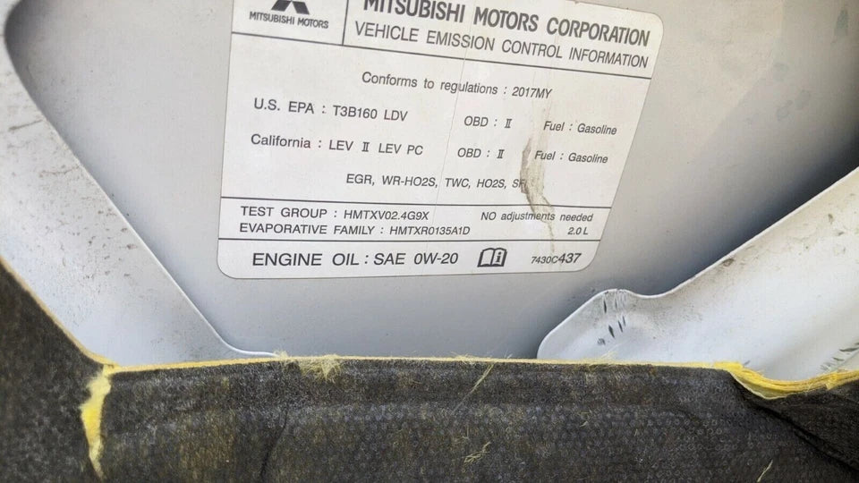 2013 2014 2015 2016 2017 MITSUBISHI LANCER 2.0L 4CYL 2WD ENGINE MOTOR ASSEMBLY