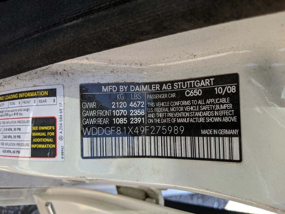 08 09 MERCEDES BENZ C CLASS C300 3.0L AWD 4MATIC ENGINE MOTOR ASSEMBLY