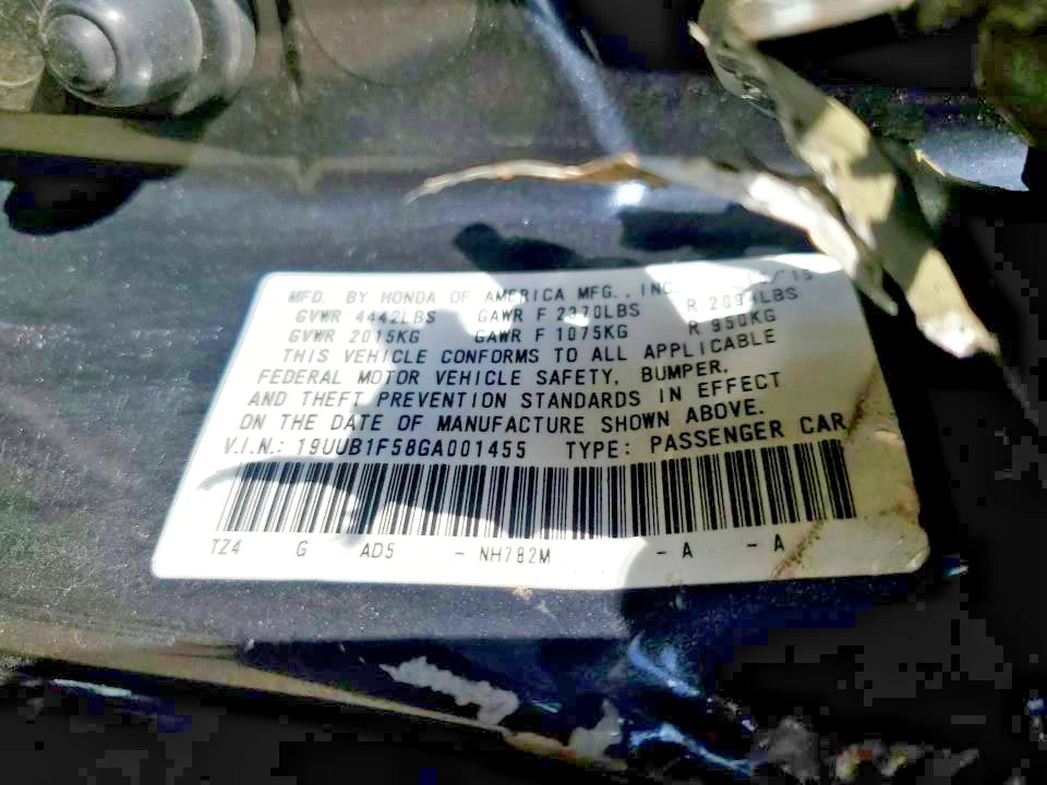 15-20 ACURA TLX SDN FRONT & REAR RIGHT PASSENGER SIDE 2 DOORS - COLOR NH782M