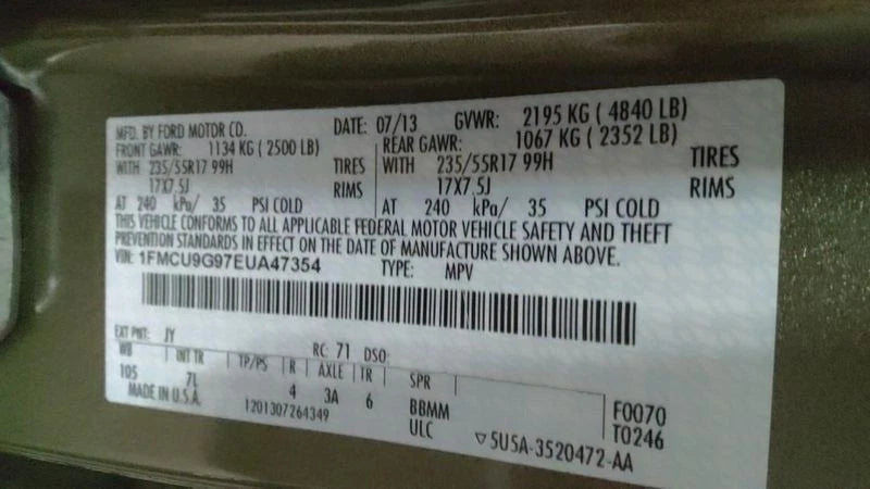 13 14 (THRU 04/19/14) FORD ESCAPE 2.0L 4WD 4X4 AUTOMATIC TRANSMISSION W/TRANSFER