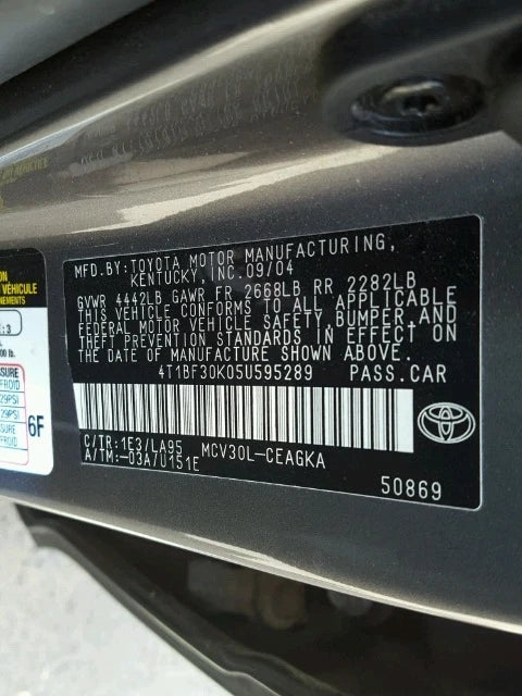 2002-2006 TOYOTA CAMRY RIGHT REAR PASSENGER SIDE DOOR OEM - GRAY 1E3 COLOR CODE