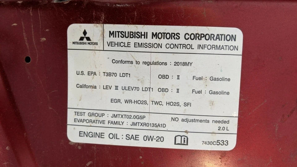 2018 MITSUBISHI OUTLANDER LANCER 2.0L 4CYL AWD ENGINE MOTOR ASSEMBLY