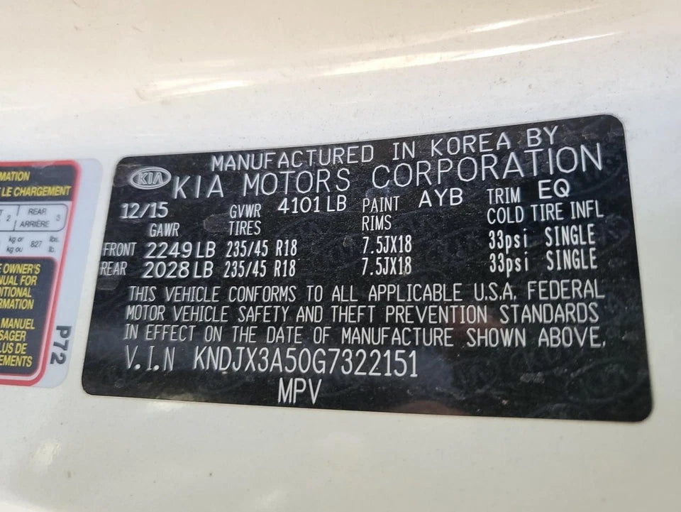 2016 16 KIA SOUL 2.0L ENGINE MOTOR ASSEMBLY VIN 5 G4NC