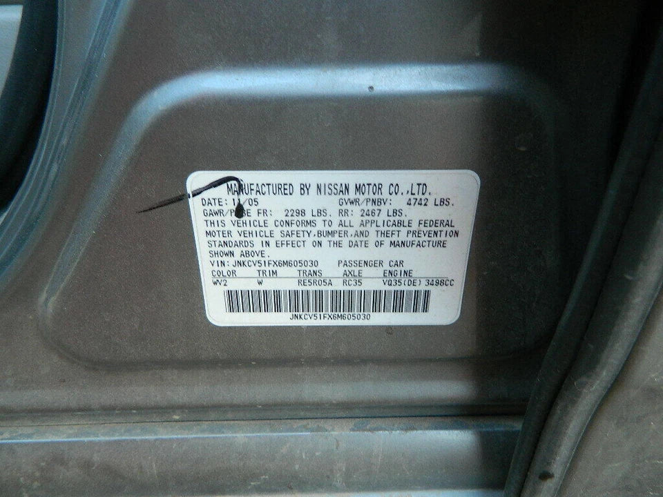 05-06 INFINITI G35 05-08 FX 35 08 M35 3.5L V6 4x4 AWD ENGINE MOTOR VQ35DE