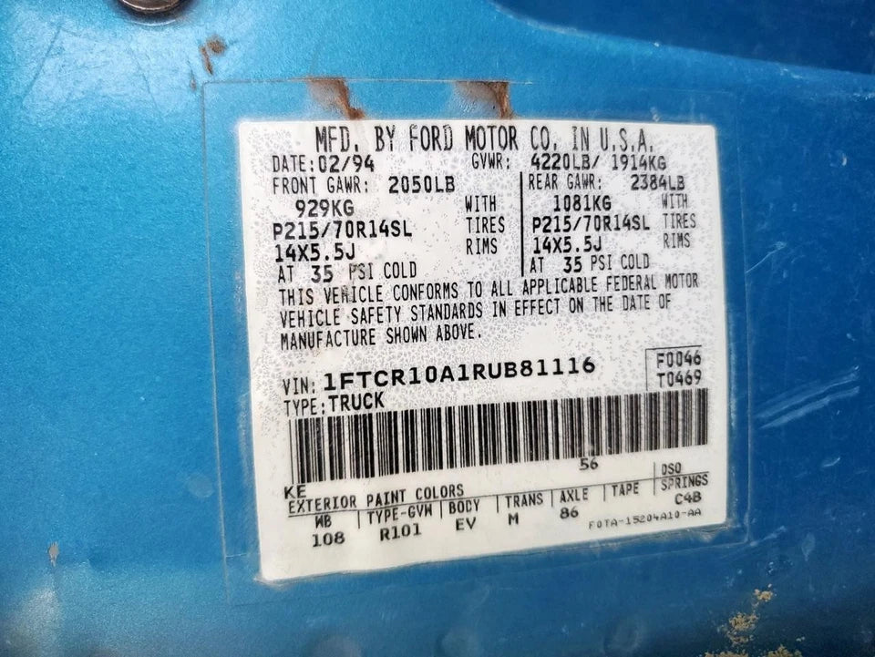1993 1994 FORD RANGER 2.3L ENGINE MOTOR ASSEMBLY VIN A, 8th digit, 4-140 W/O EGR